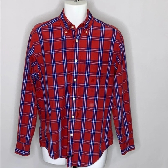 Nautica Long Sleeve Plaid Button Down Shirt-Small - Picture 1 of 6